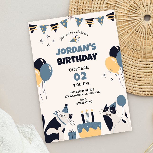 Invitation Fête d'anniversaire de chat (Créateur téléchargé)