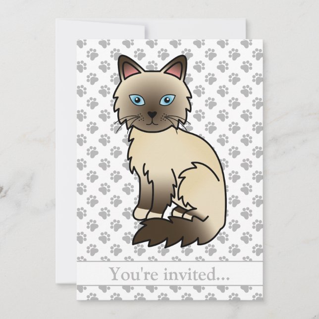 Invitation Fête d'anniversaire de chat Birman/ Ragdoll au poi (Devant)