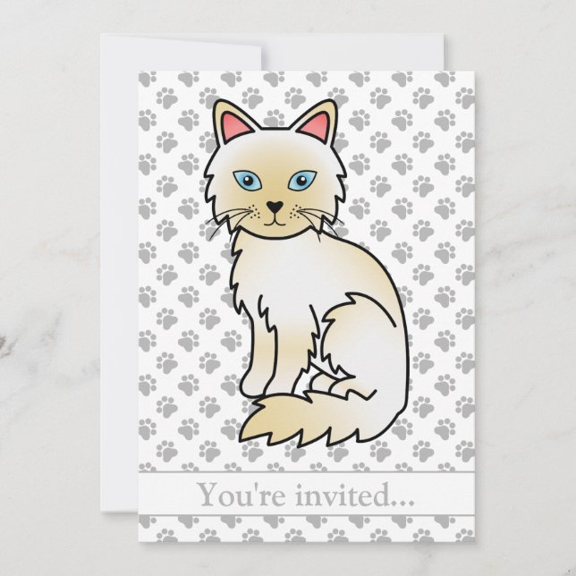 Invitation Fête d'anniversaire de chat Birman/Ragdoll crème p (Devant)