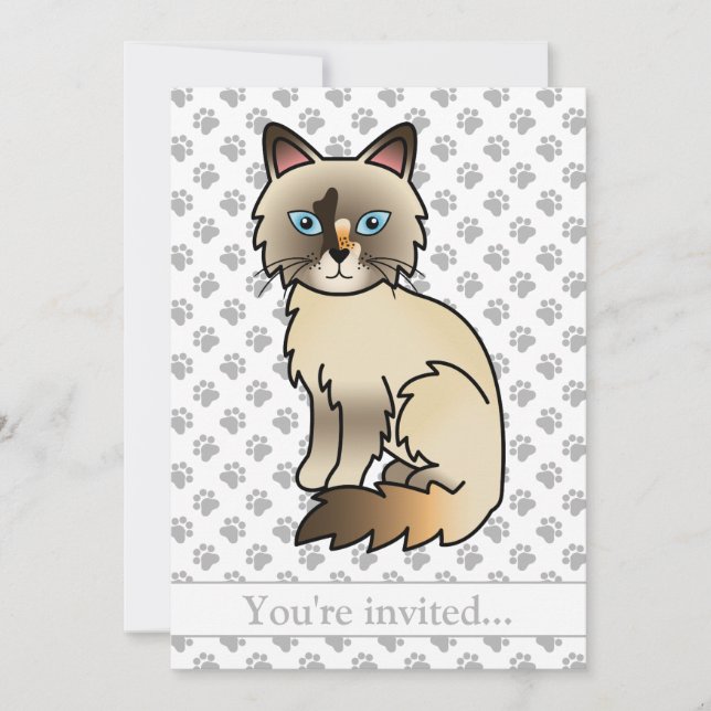 Invitation Fête d'anniversaire de chat Birman/Ragdoll écaille (Devant)