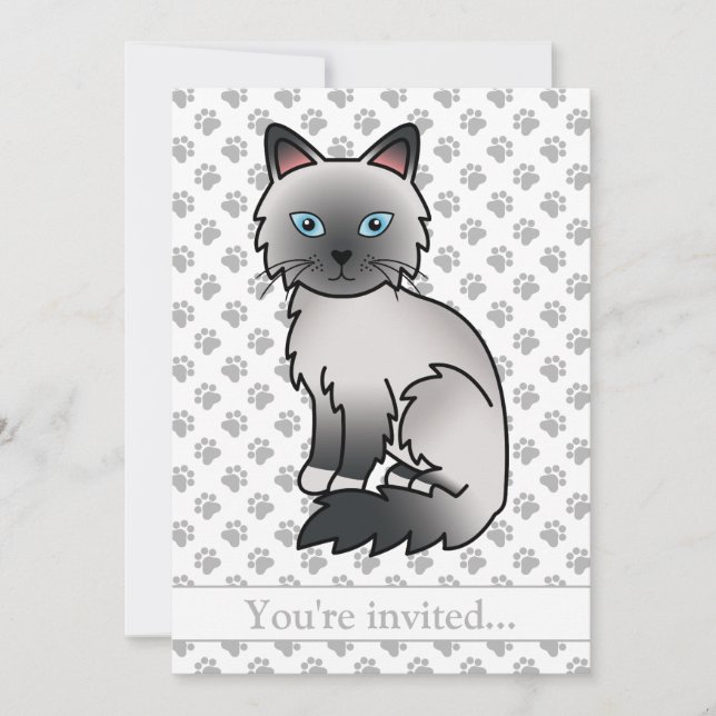 Invitation Fête d'anniversaire de chat Birman/Ragdoll Point B (Devant)