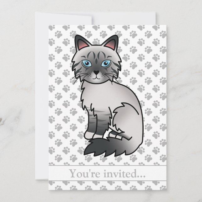 Invitation Fête d'anniversaire de chat Birman/Ragdoll Tabby b (Devant)
