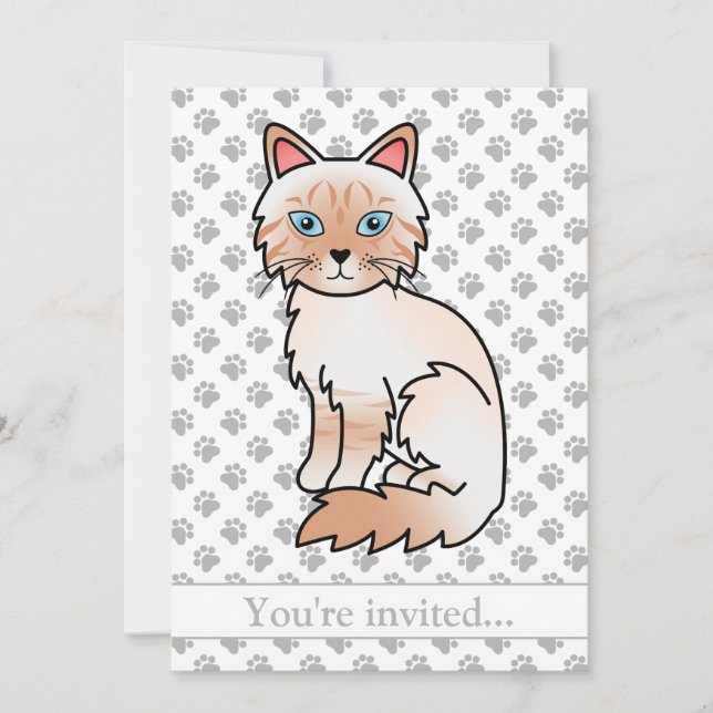 Invitation Fête d'anniversaire de chat Birman/Ragdoll Tabby p (Devant)