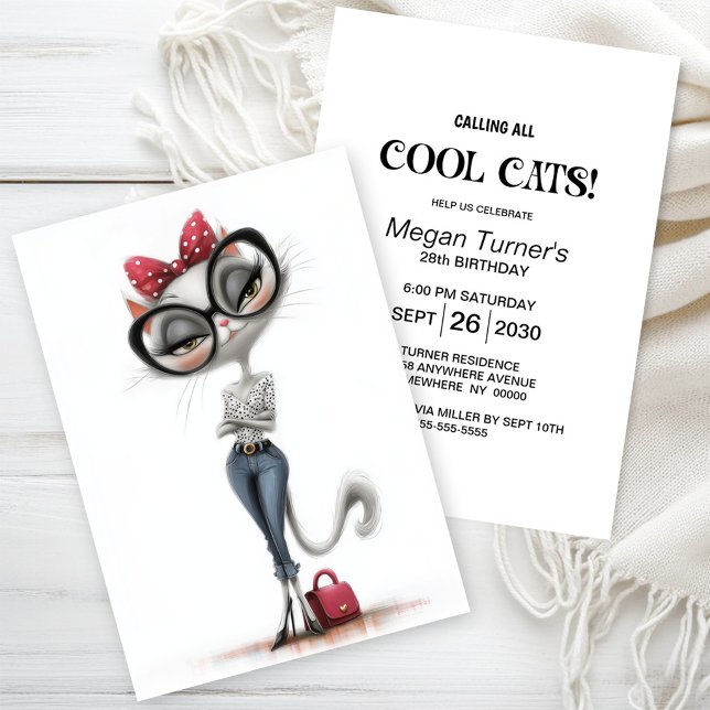 Invitation Fête d'anniversaire de chat blanc élégant (Créateur téléchargé)