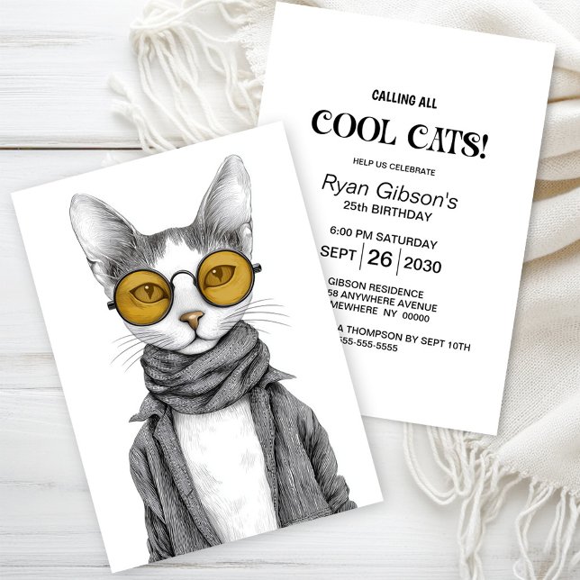 Invitation Fête d'anniversaire de chat cool (Créateur téléchargé)