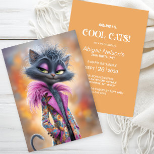 Invitation Fête d'anniversaire de chat cool flamboyant