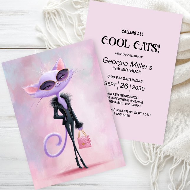 Invitation Fête d'anniversaire de chat cool stylé (Créateur téléchargé)