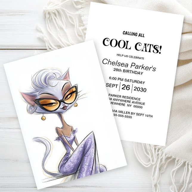 Invitation Fête d'anniversaire de chat glamour (Créateur téléchargé)