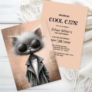 Invitation Fête d'anniversaire de chat gris Cool