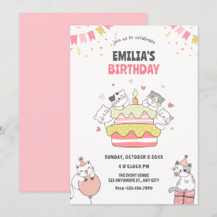 Invitation Fête d'anniversaire de chat joueuse