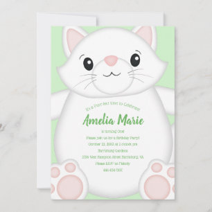 Invitation Fête d'anniversaire de chat Kitty Vert