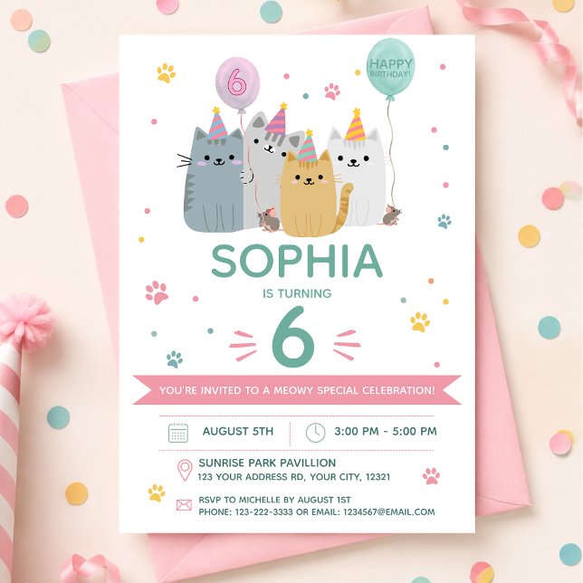 Invitation Fête d'anniversaire de chat mignon (Créateur téléchargé)
