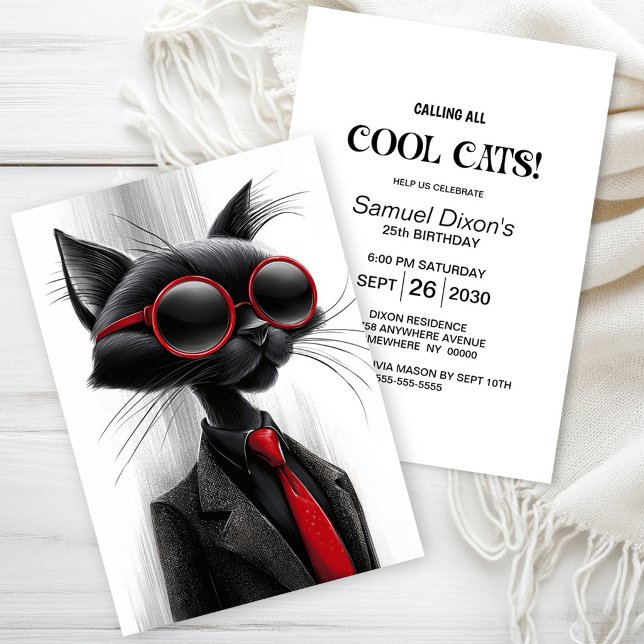 Invitation Fête d'anniversaire de chat noir cool (Créateur téléchargé)