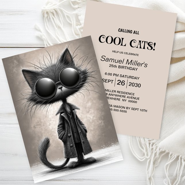 Invitation Fête d'anniversaire de chat noir cool (Créateur téléchargé)