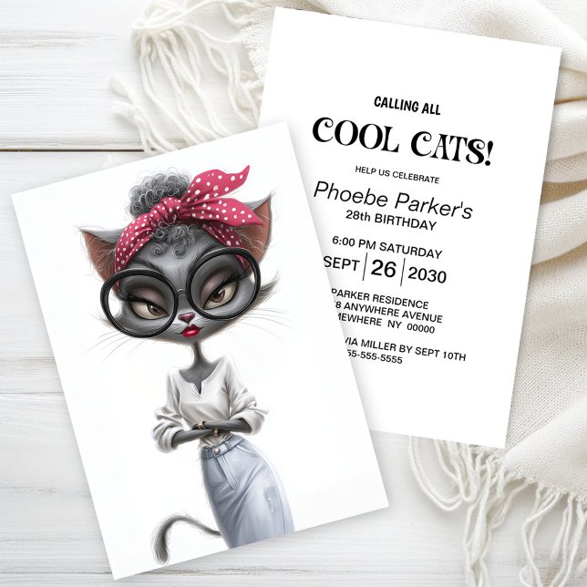 Invitation Fête d'anniversaire de chat noir impertinent (Créateur téléchargé)