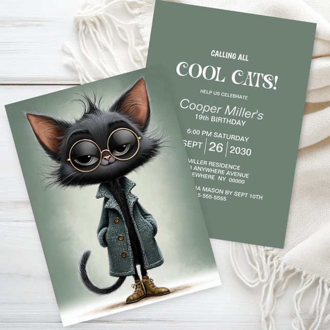 Invitation Fête d'anniversaire de chat noir mignon (Créateur téléchargé)