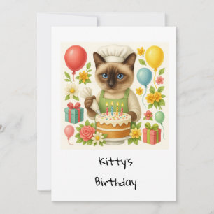 Invitation Fête d'anniversaire de chat sur le thème du gâteau
