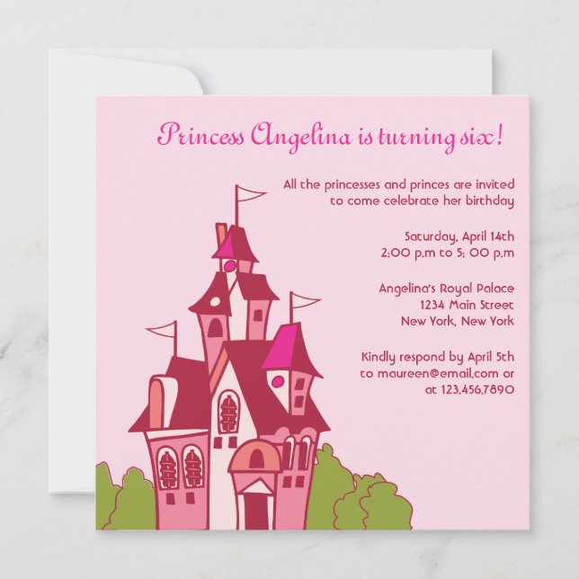 Invitation Fête d'anniversaire de château de princesse (Devant)