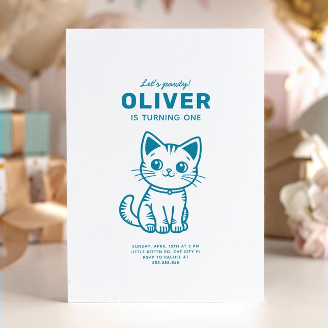 Invitation Fête d'anniversaire de chaton bleu (Créateur téléchargé)