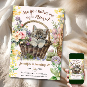 Invitation Fête d'anniversaire de chaton filles Fête Miaou Ch