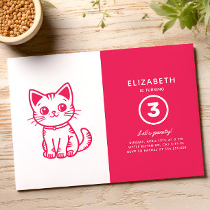 Invitation Fête d'anniversaire de chaton rose