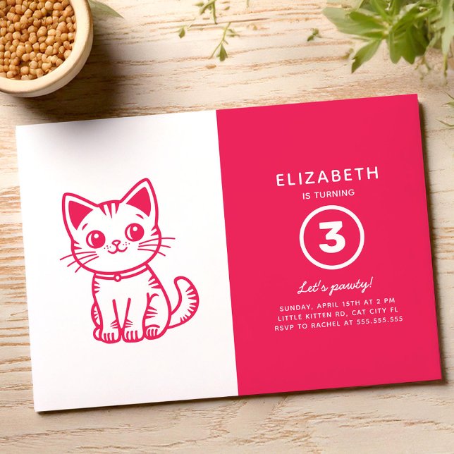 Invitation Fête d'anniversaire de chaton rose (Créateur téléchargé)