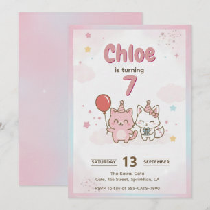 Invitation Fête d'anniversaire de chaton rose pour filles Mig