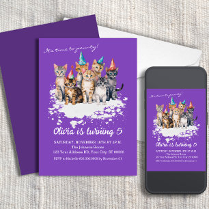 Invitation Fête d'anniversaire de chats, filles et enfants vi