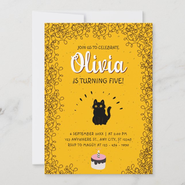 Invitation Fête d'anniversaire de chats mignons (Devant)