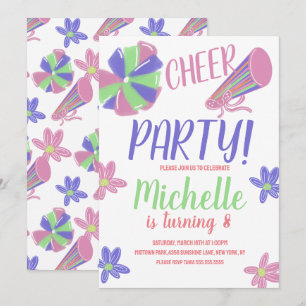 Invitation Fête d'anniversaire de cheerleading Doodle Cheer P