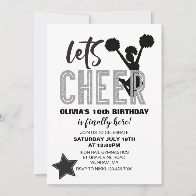 Invitation Fête d'anniversaire de Cheerleading  Silver and Bl (Devant)