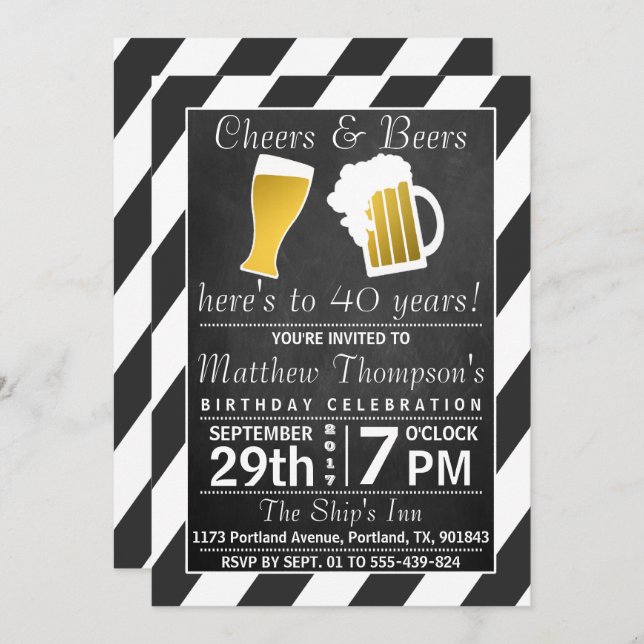 Invitation Fête d'anniversaire de Cheers & Beers Chalkboard (Devant / Derrière)