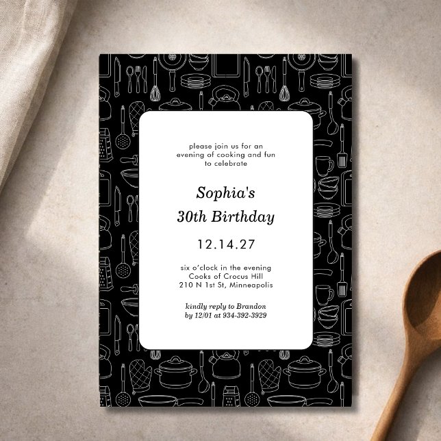 Invitation Fête d'anniversaire de chef de cuisine moderne élé (Créateur téléchargé)