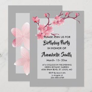Invitation Fête d'anniversaire de Cherry Blossom