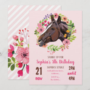 Invitation Fête d'anniversaire de cheval Cowgirl Fleur rose A