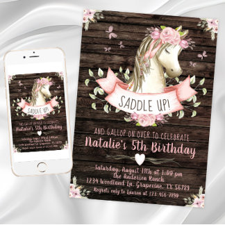 Invitation Fête d'anniversaire de Cheval Douce