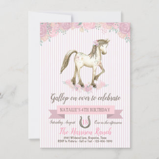 Invitation Fête d'anniversaire de cheval Filles Fête de poney