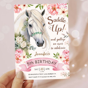 Invitation Fête d'anniversaire de cheval Filles Rose 5ème Ann