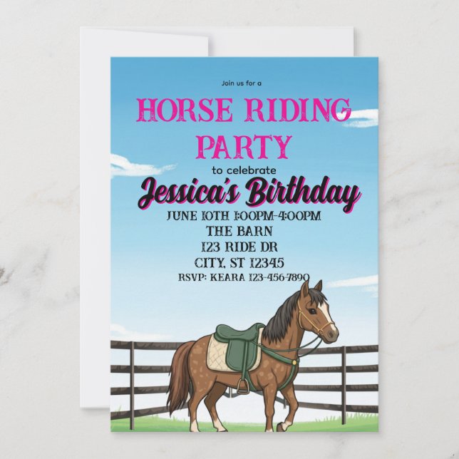 Invitation Fête d'anniversaire de cheval pour fille (Devant)