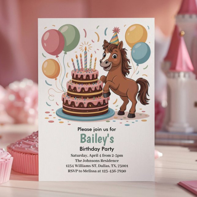 Invitation Fête d'anniversaire de cheval pour filles (Créateur téléchargé)