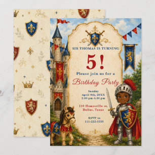 Invitation Fête d'anniversaire de Chevalier Médiéval 5 ans