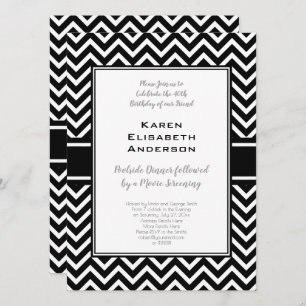 Invitation Fête d'anniversaire de Chevron noir et blanc