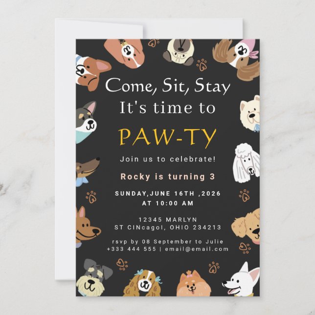 Invitation Fête d'anniversaire de chien (Devant)