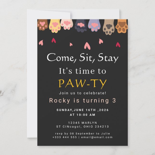 Invitation Fête d'anniversaire de chien (Devant)