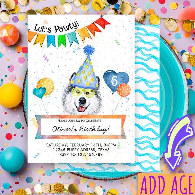 Invitation Fête d'anniversaire de chien Malamute d'Alaska lai (Créateur téléchargé)