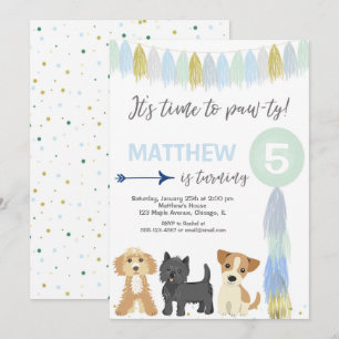 Invitation Fête d'anniversaire de chien, mignon chiot garçon