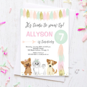 Invitation Fête d'anniversaire de chien, mignonne chiot fille