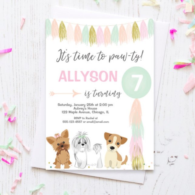 Invitation Fête d'anniversaire de chien, mignonne chiot fille (Créateur téléchargé)