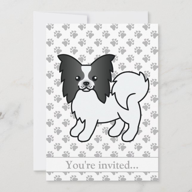 Invitation Fête d'anniversaire de chien Papillon noir et blan (Devant)