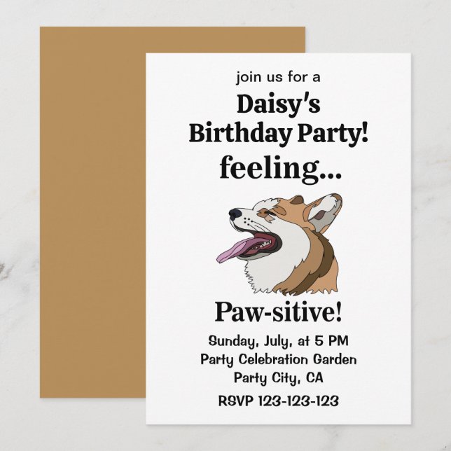 Invitation Fête d'anniversaire de chien Pembroke Welsh Corgi (Devant / Derrière)